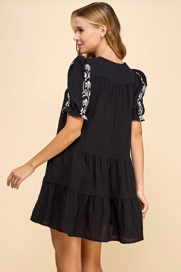 Embroidered Detail Wide Swing Dres