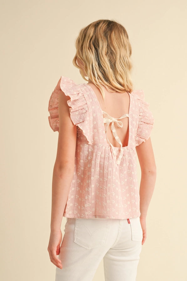 Girls Lace Tie Open Back Top