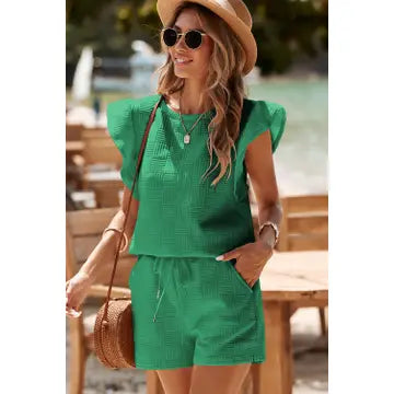 Ruffled Sleeve Top Set