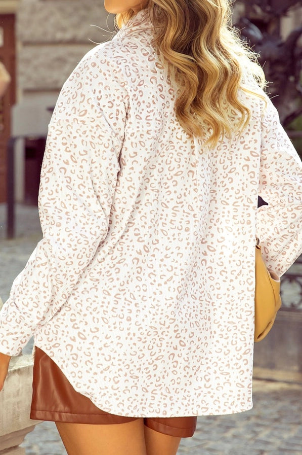 Leopard Corduroy Flap Pockets Shacket
