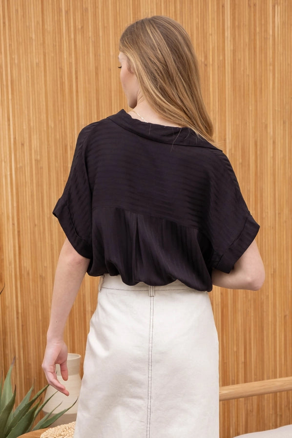 Striped Collared Split Neck Blouse
