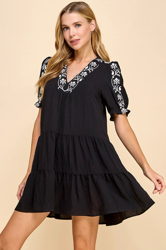 Embroidered Detail Wide Swing Dres