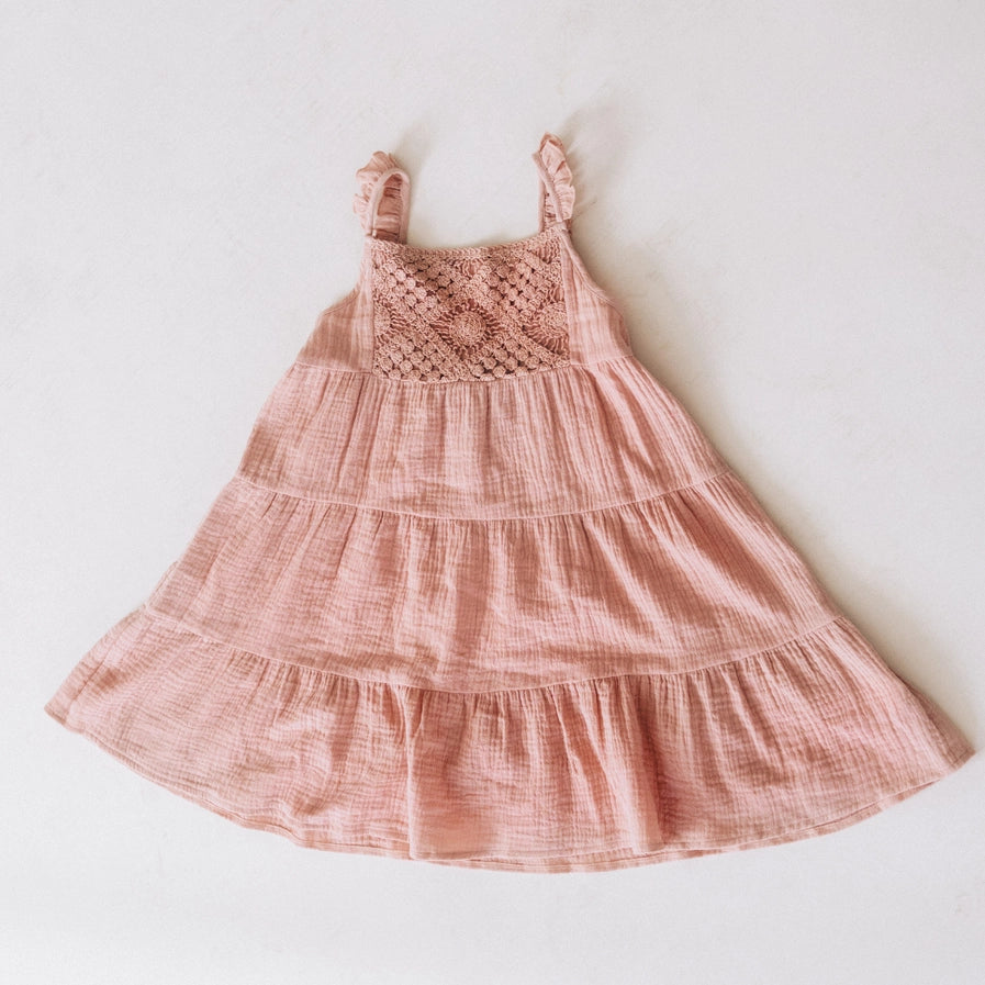 Girls Dusty Rose Crotchet Dress