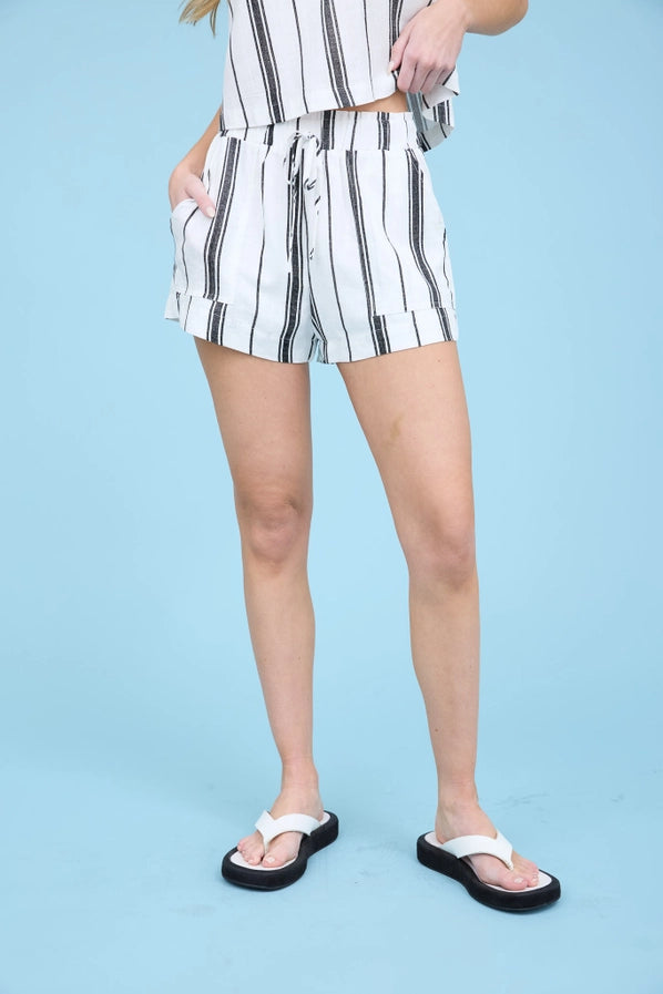 Stripe High Elastic Waist Mini Shorts