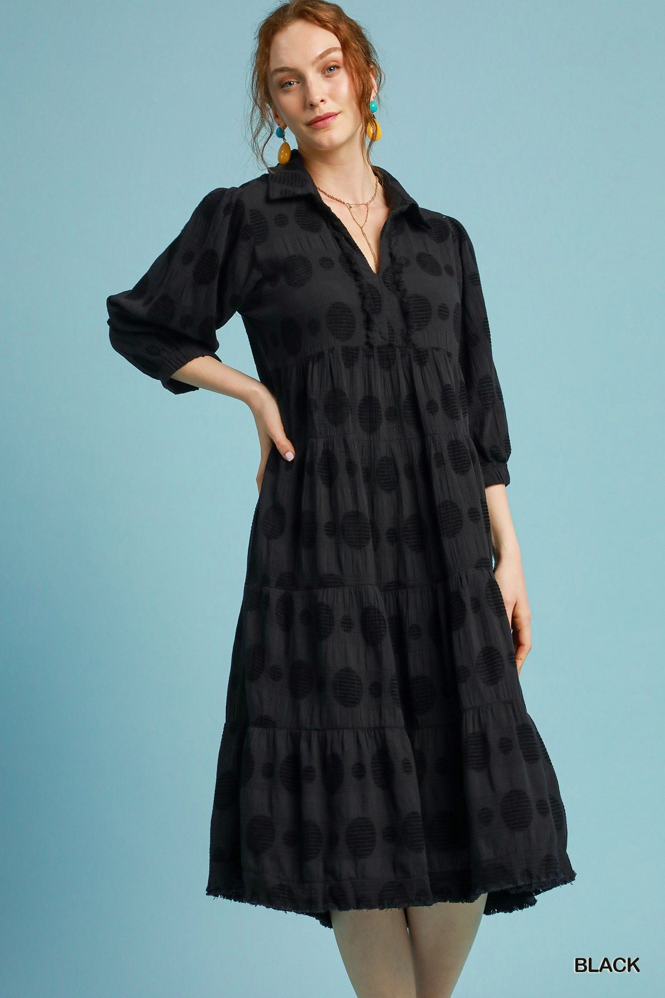 Solid Dotted Jacquard Mini Dress