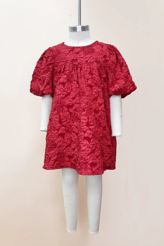 Kids Floral Jacquard Balloon Sleeve Dress