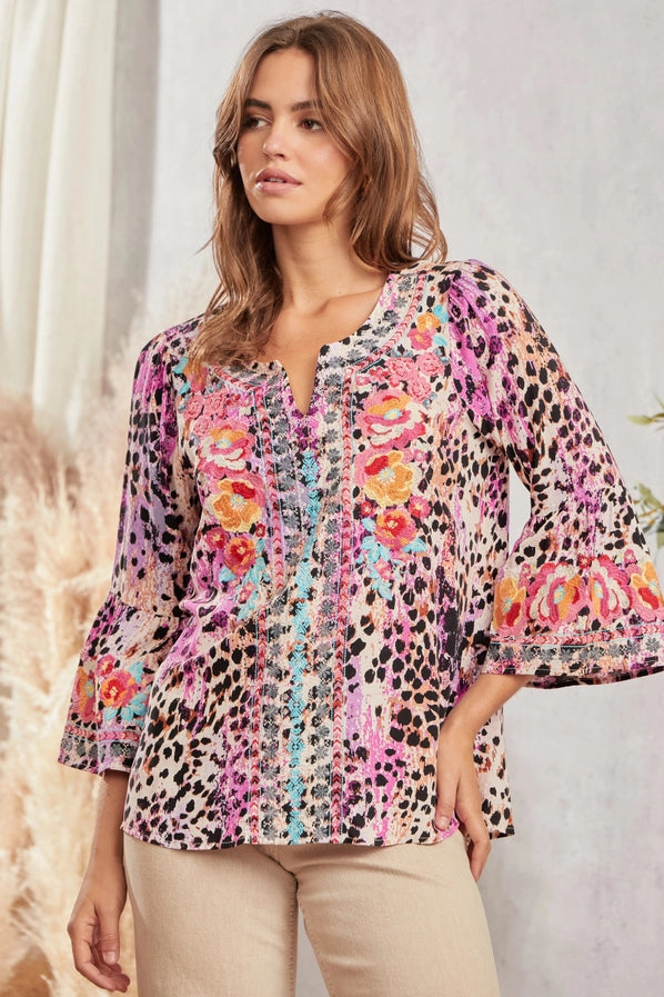 Printed Top with Split Neckline