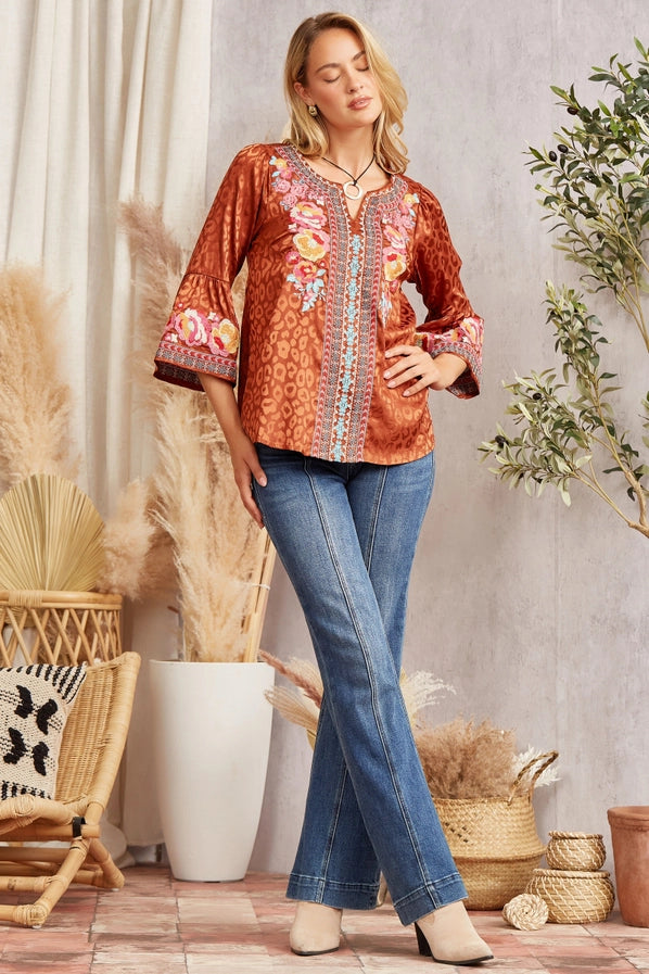 Split Neckline Blouse