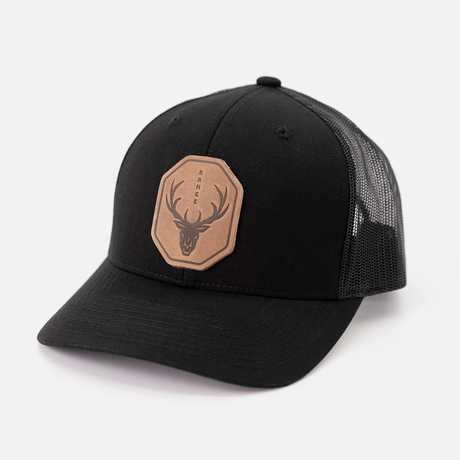 Range Skull Hat | Leather Patch Trucker Hat