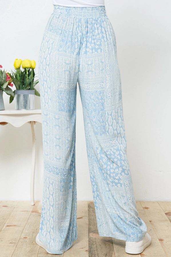 Rayon Gauze Paisley Print Waist Drawstring Pants