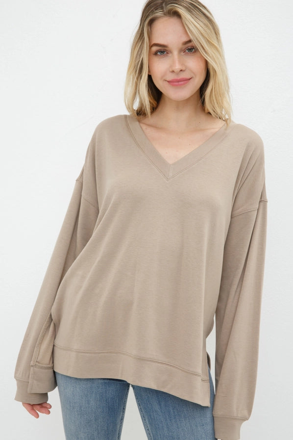 Soft French Terry V- Neck Top