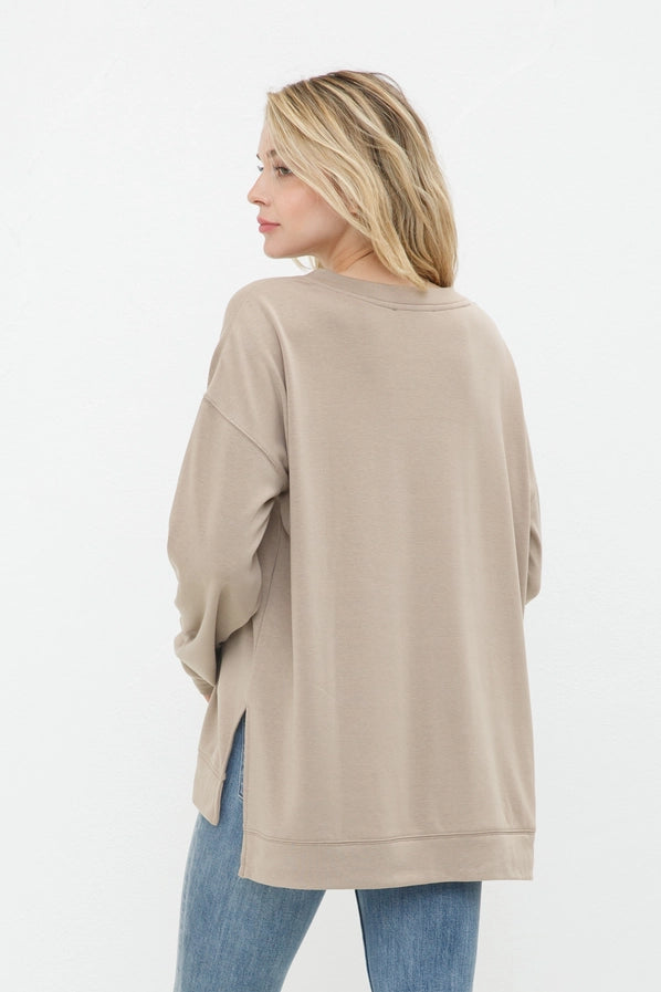 Soft French Terry V- Neck Top