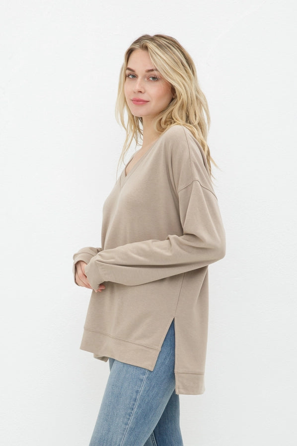 Soft French Terry V- Neck Top