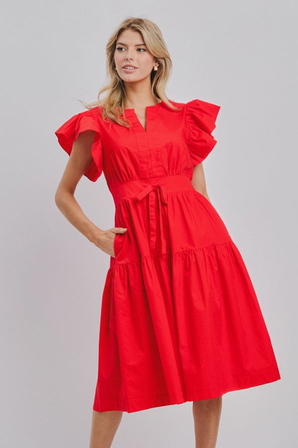 Solid Poplin Midi Dress