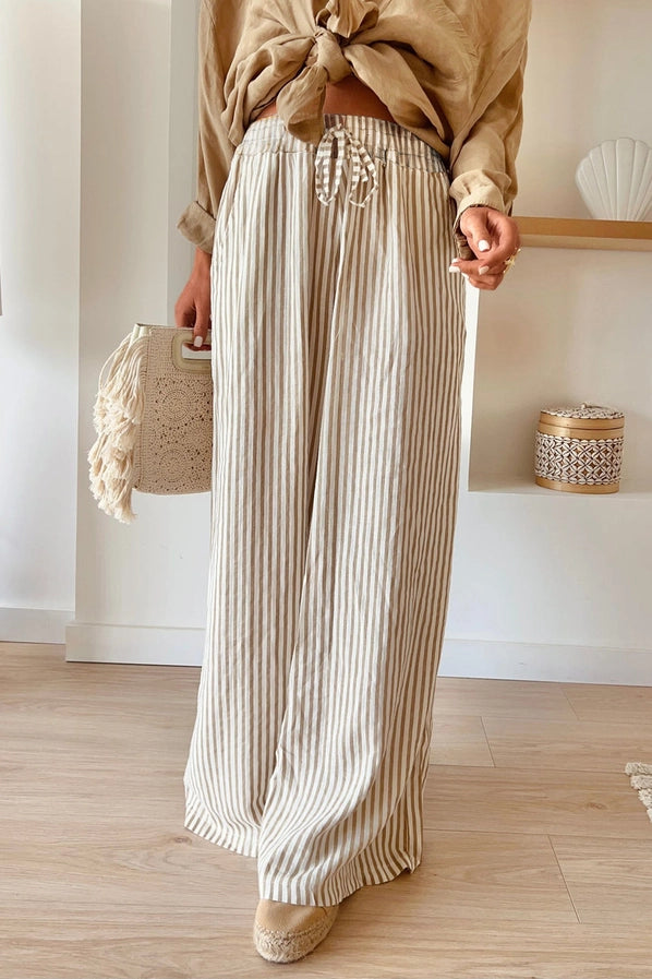 Stripe Drawstring Wide Leg Pant