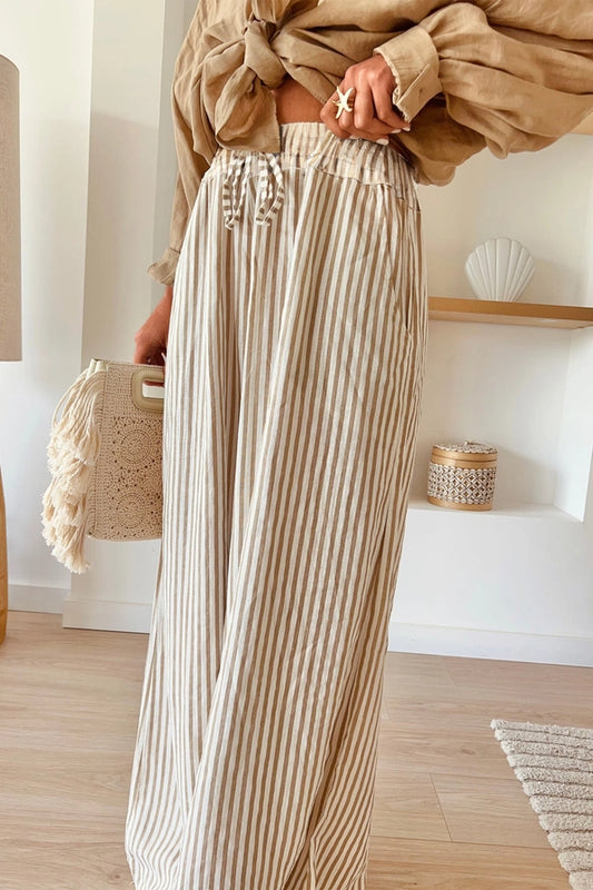 Stripe Drawstring Wide Leg Pant