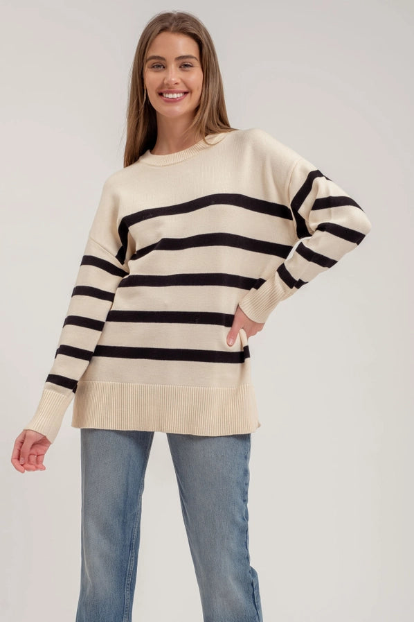 Stripe Oversized Crew Sweater