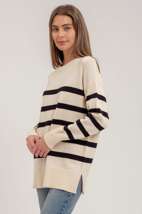 Stripe Oversized Crew Sweater