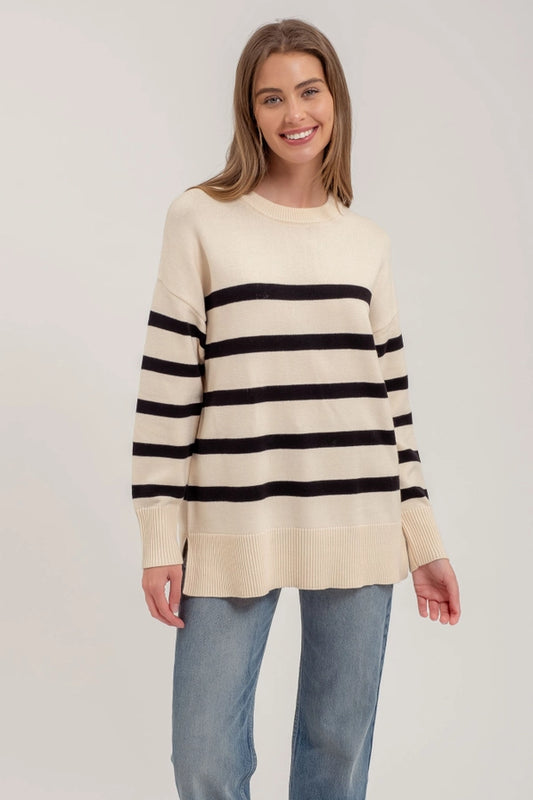 Stripe Oversized Crew Sweater