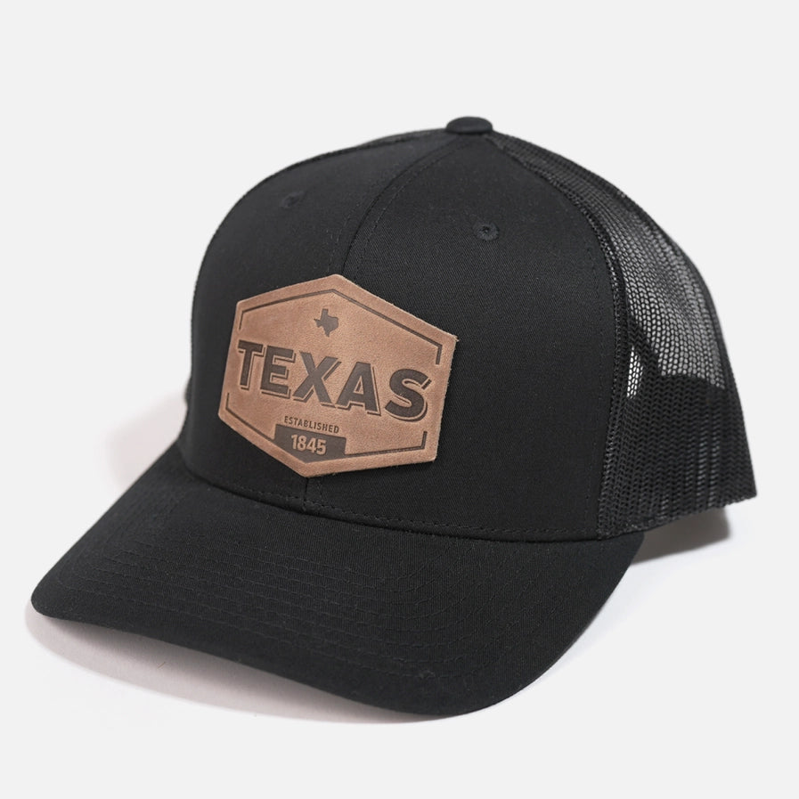 Texas Established Hat | Leather Patch Trucker Hat