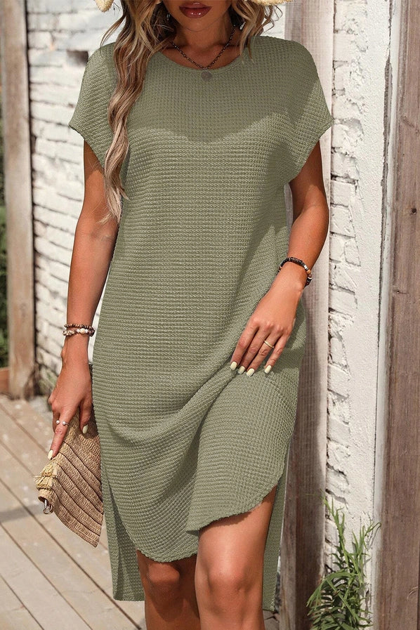 Waffle Side Slit T-Shirt Dress